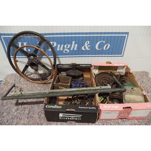 24 - Quantity of vintage and classic car spares to include steering wheels, wind screen frames etc