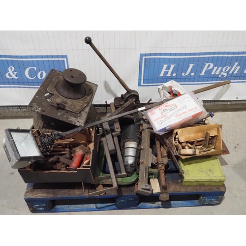 45 - Pallet of car spares, tools, motor and workshop accessories
