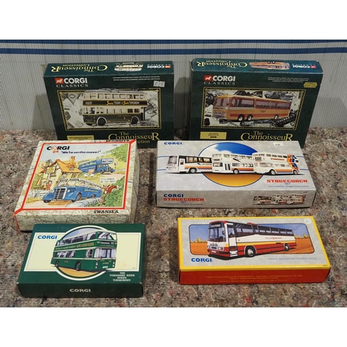 186 - 6- Boxed Corgi bus die cast models to include Stagecoach set and Yelloways Bedford Val ste