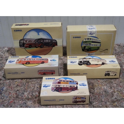 187 - 5- Boxed Corgi bus models to include Leyland Tiger Maypole and The Southdown