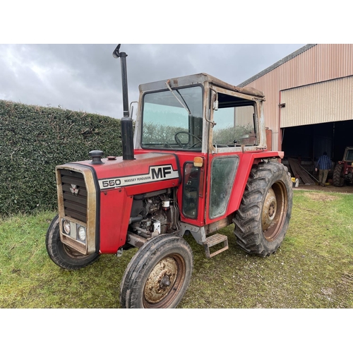 70 - Massey Ferguson 550 tractor, single door, original, 5398hrs, one owner. Reg. WFO 458T.