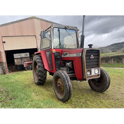 70 - Massey Ferguson 550 tractor, single door, original, 5398hrs, one owner. Reg. WFO 458T.