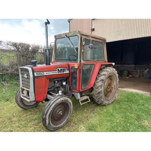 71 - Massey Ferguson 550 tractor, two doors, original, 4591hrs, one owner. Reg. BCJ 968V.