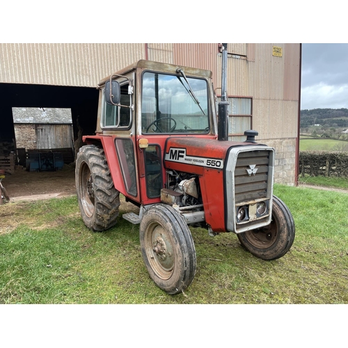 71 - Massey Ferguson 550 tractor, two doors, original, 4591hrs, one owner. Reg. BCJ 968V.