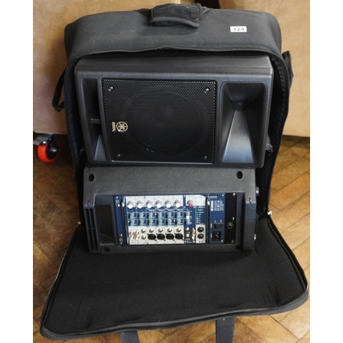 124 - Yamaha Stagepas 300 portable PA system with 3 microphones.