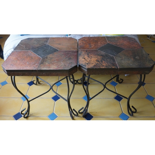 174 - Pair of metal and slate  side tables