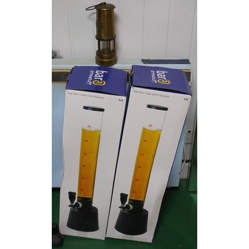 192 - 2- Beer tower dispensers and reproduction lantern