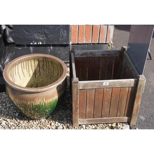 66 - Glazed pot and wooden planter