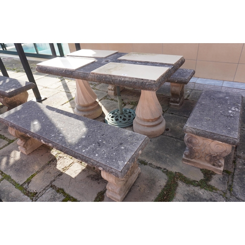 86 - Stone table with 3 stone benches