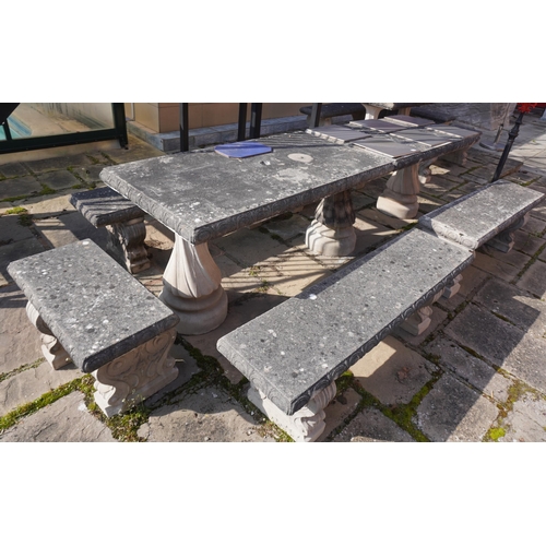 87 - 2- Stone tables with 5 stone benches