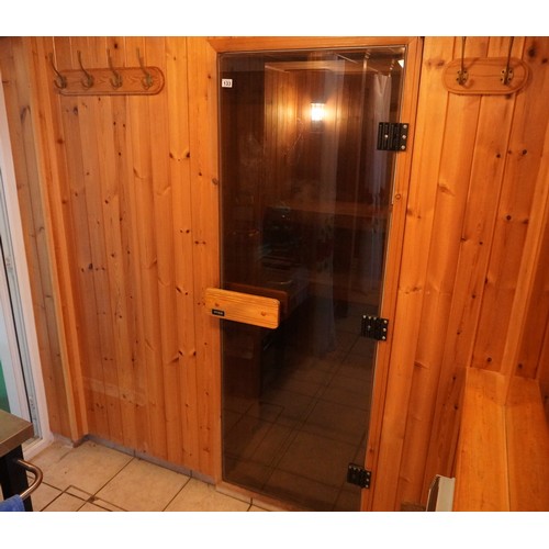 133 - Sauna room with benches, stove and door