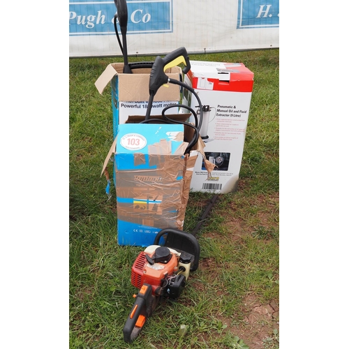 103 - Hedgecutter, 2 pressure washers and extractor