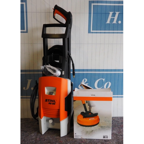 1381 - Stihl RE98 pressure washer with patio cleaning attachment, new