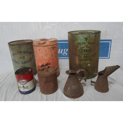 235 - Alladin pink, Esso and other oil drums and cans