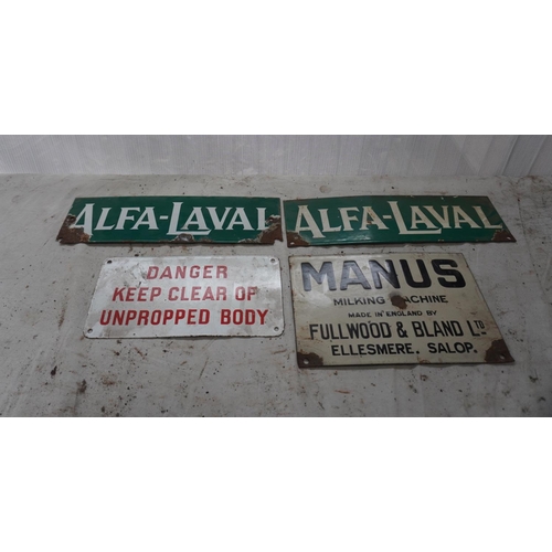 327 - Enamel signs- Alfa Laval, Danger and Manus