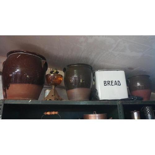 352 - Glazed pots and bread bin