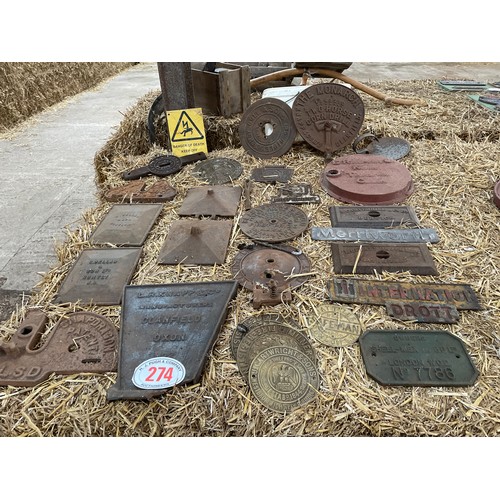 274 - Cast iron implement plaques