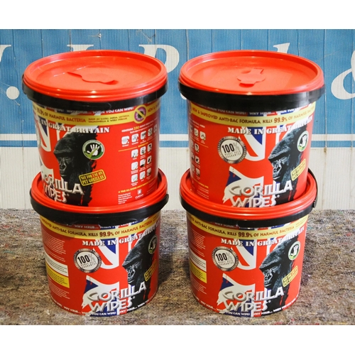 780 - 4- Tubs of 250 industrial Gorilla wipes