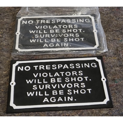 793 - 2- Cast iron No Trespassing sign 12x8