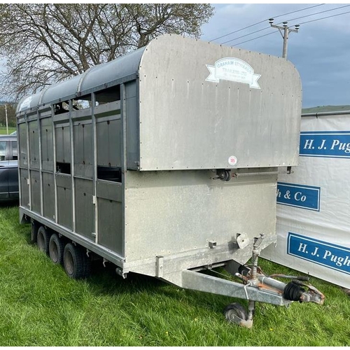 185 - Graham Edwards tri-axle 3.5tonne livestock trailer with wind up decks and partitions. Model DM12T