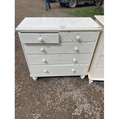 283 - Pine painted chest of 3 long and 2 short drawers 44