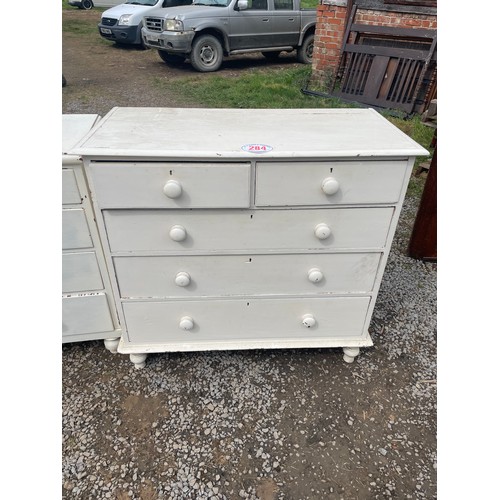 284 - Pine painted chest of 3 long, 2 short drawers 44