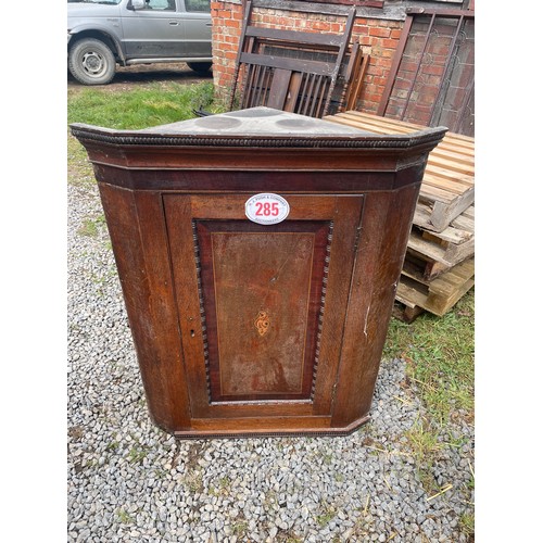 285 - Oak inlaid corner cupboard