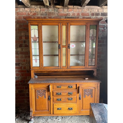 300 - Oak dresser with glazed cupboards 60