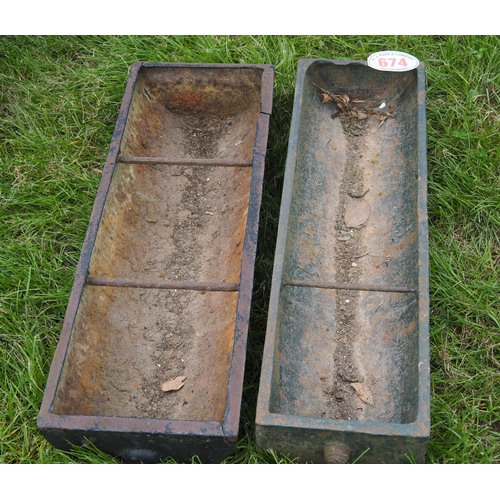 674 - Cast iron troughs 9ft -2 , 1 damaged