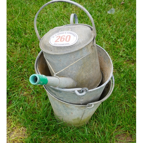 260 - Galvanised buckets and watering can