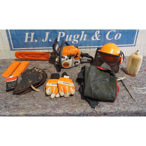 759 - Stihl MS181C petrol chainsaw, assorted spares and safety clothing