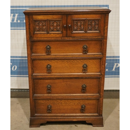 156 - Oak chest of 4 long graduated drawers with 2 doors above 38x31