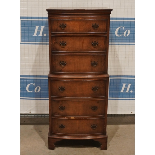 157 - Mahogany chest on chest with 6 short drawers 52x22