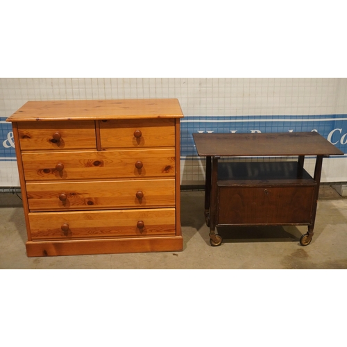 160 - Pine chest of 3 long and 2 short drawers 30x33