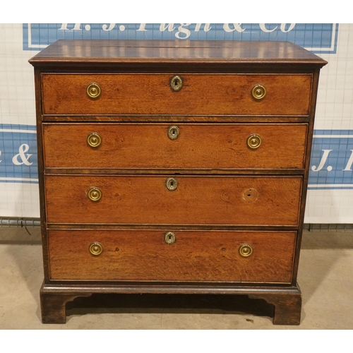 158 - Oak chest of 4 long graduated drawers 39.5x38.5