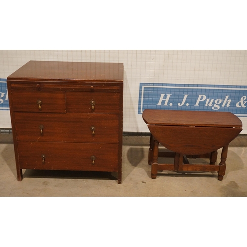 161 - Chest of 2 long and 2 short drawers and small oak drop leaf table