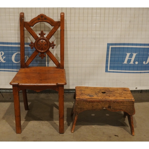 74 - Oak hall chair and pine stool