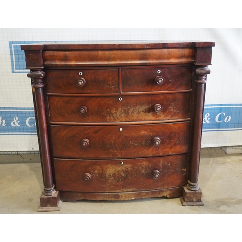 210 - Mahogany bow fronted chest of 2 short and 3 long drawers 49x48