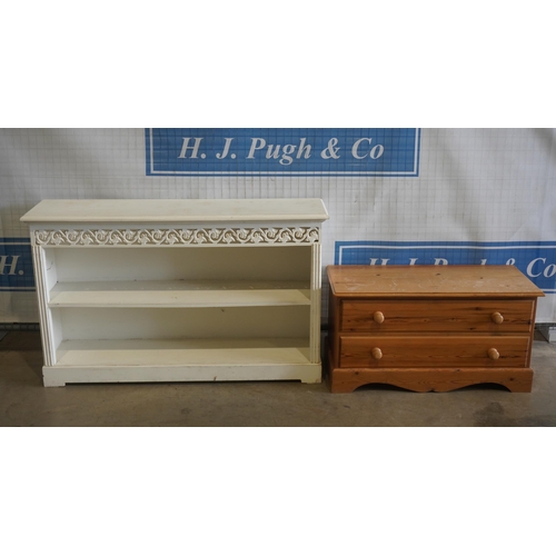 144 - Pine chest of 2 long drawers and painted sideboard