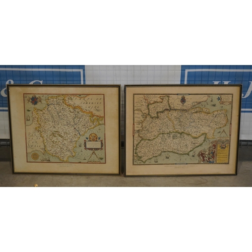 493 - 2- Framed Saxton's maps of Devon and Kent