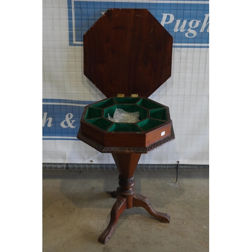 164 - Sewing table with green velvet interior