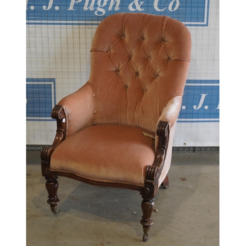 89 - Pink button back Victorian armchair