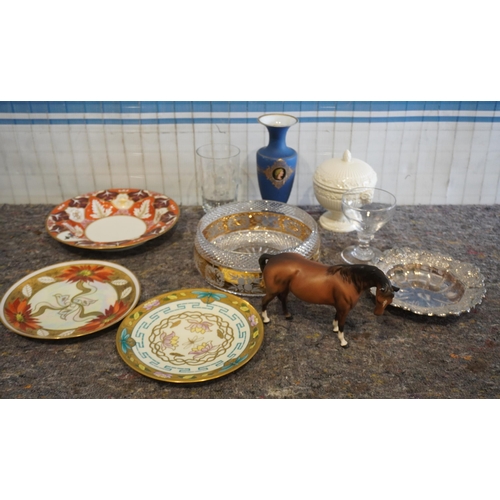 498 - Box of assorted china and glassware to include Limoges and Beswick horse AF