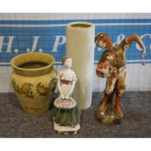 563 - 2- Large modern vases and 2 plaster figurines