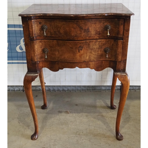 137 - Walnut serpentine fronted chest of 2 short drawers on legs 30x23