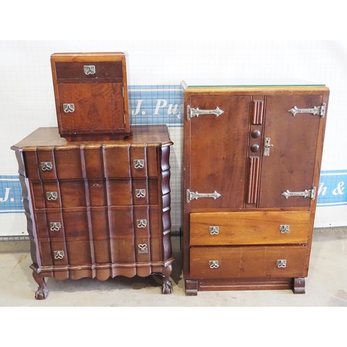 134 - South African set of bedside table, two door cabinet with 2 long drawers and chest of drawers with 4... 