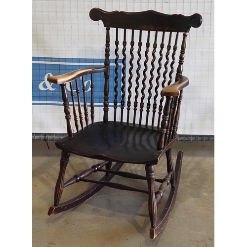94 - Pine stick back rocking chair with barley twist spindles