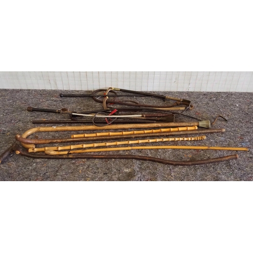 294 - Assorted walking sticks, riding crops, whips etc