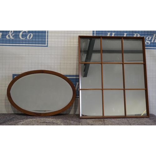 300 - 1 wooden oval mirror and 1 wooden sub-divided mirror