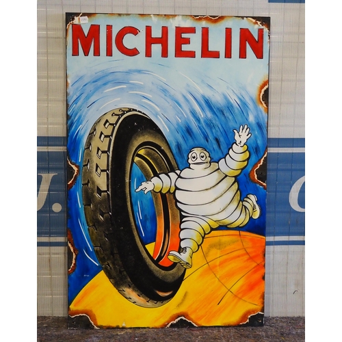 545 - Handpainted advertising sign on board - Michelin 29.5x19